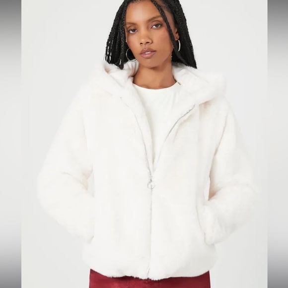 White Faux Fur Hoodie - Picture 2 of 7